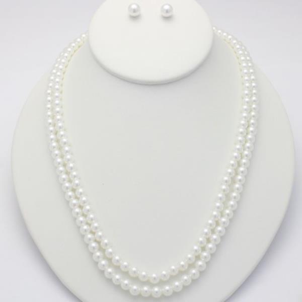 2 Layered Pearl Necklace Earring Set