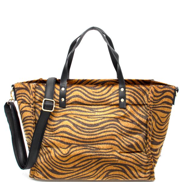 Textured Tiger Satchel Bag