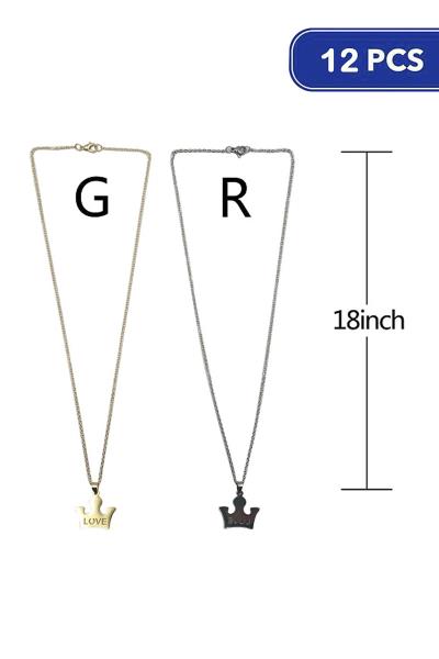 Stainless Steel Crown Pendant Necklace (12 Units)