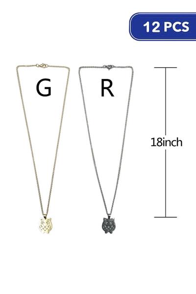 Stainless Steel Metal Owl Necklace (12 Units)