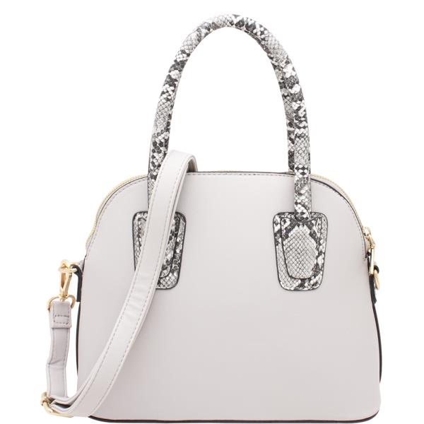 Snake Skin Handle Smooth Satchel Bag