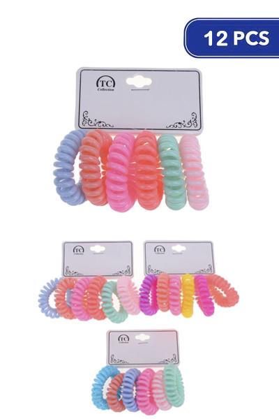 Pastel Color Mix Spiral Hair Tie 6 PC (12 Units)