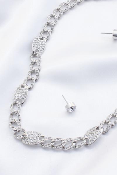 Rhinestone Pave Chain Necklace Earring Set