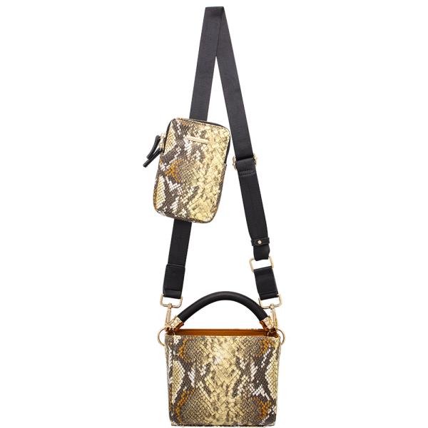 2IN1 Snake Textured Shoulder Bag W Fanny Pack