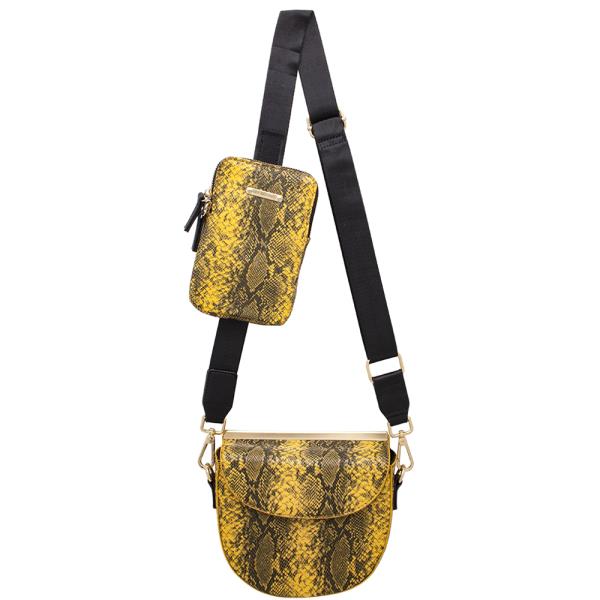 2in1 Snake Textured Shoulder Bag W Fanny Pack