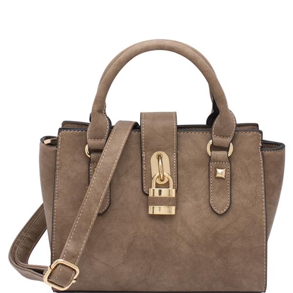 Modern Key Lock Smooth Satchel Bag