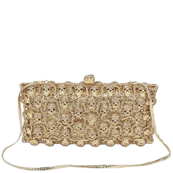 All Over Rhinestone Skulls Evening Crossbody Bag