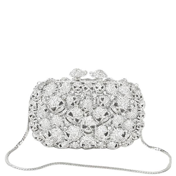 All Over Rhinestone Skulls Evening Crossbody Bag