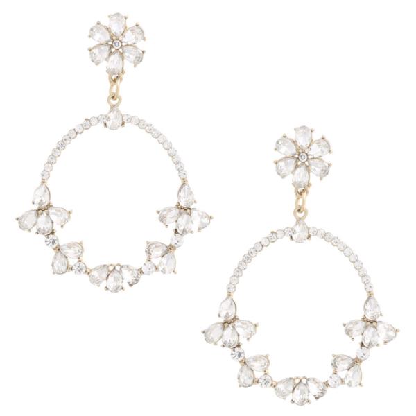 Flower Rhinestone Circle Post Drop Earring