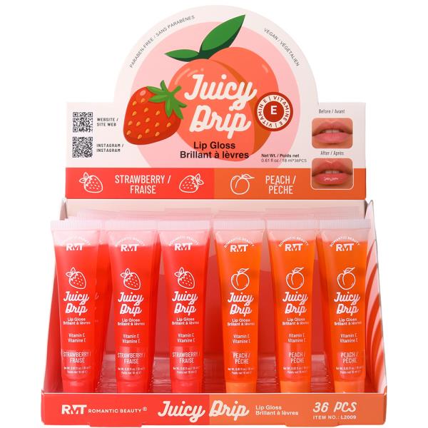 ROMANTIC BEAUTY JUICY DRIP STRAWBERRY PEACH LIP GLOSS (48 UNITS)