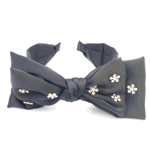 Rhinestone Flower Studded Ribbon Headband