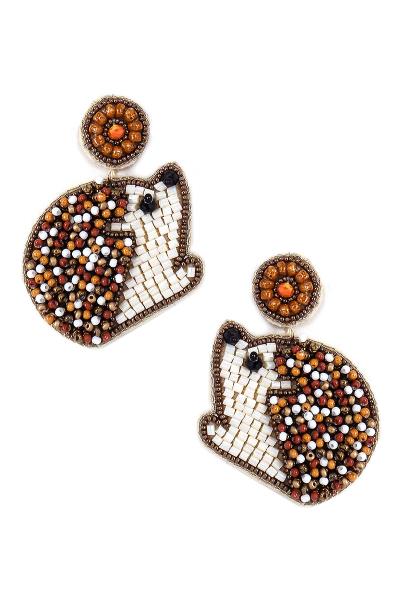Seed Bead Hedgehog Dangle Earring