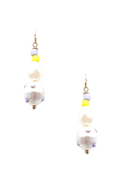 Color Dot Studded Pearl Dangle Earring