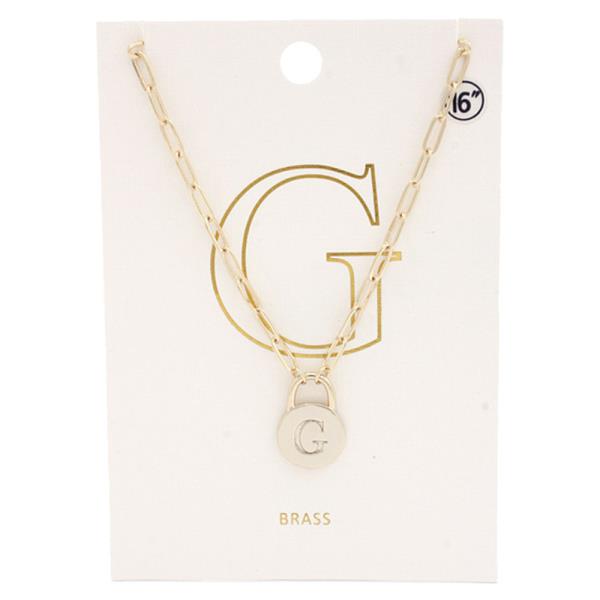 INITIAL LOCK OVAL LINK BRASS NECKLACE