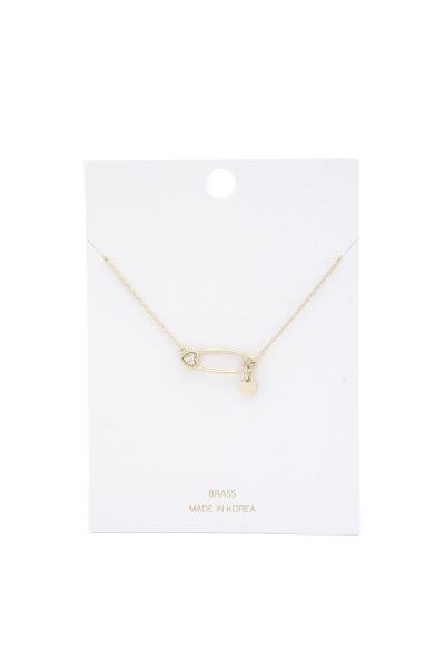 Heart Safety Pin Pendant Necklace