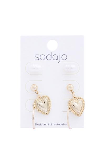 SODAJO PEARL METAL EARRING 3 PAIR SET