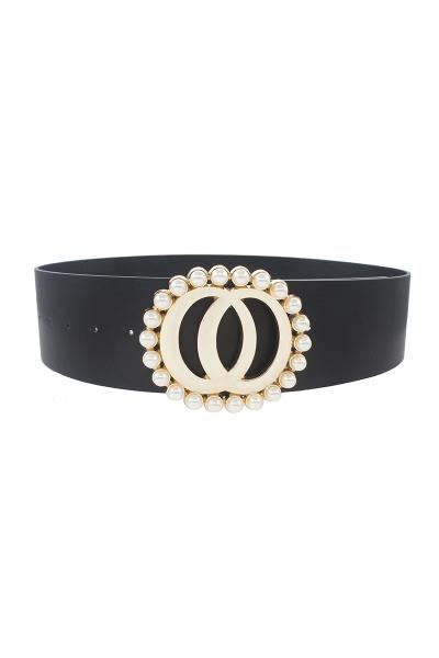 PLUS SIZE PEARL TRIMMED GO BUCKLE WIDE WAIST BELT