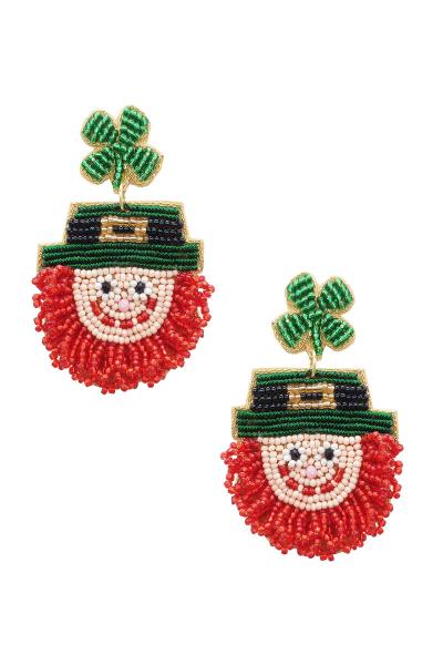 Seed Bead Saint Patricks Day Dangle Earring