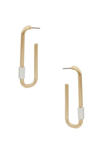 Metal Two Tone Rectangle Open Earring