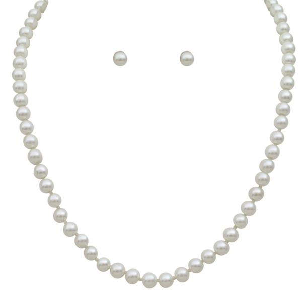 6mm Knotting 16 Inch Pearl Necklace Earring Set