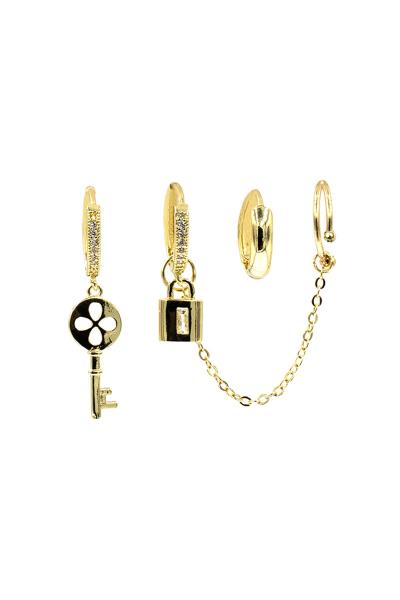 METAL LOCK AND KEY HOOP EARRING SET