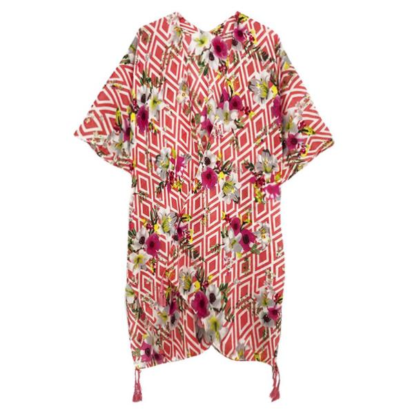 GEOMETRIC FLORAL PRINT KIMONO