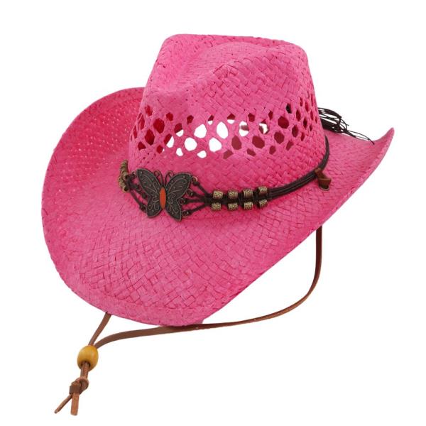 BUTTERFLY BEAD VENTED STRAW COWBOY HAT
