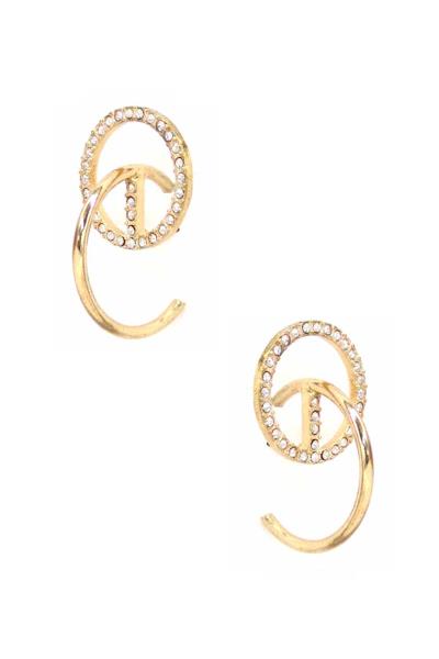 Double Ring Rhinestone Metal Earring