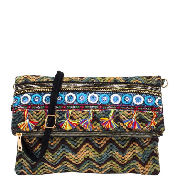 Abstract Boho Texture Tassel Design Crossbody Bag