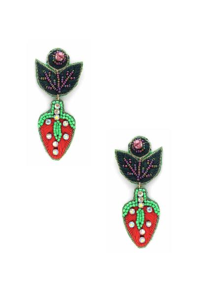 Seed Bead Strawberry Dangle Earring