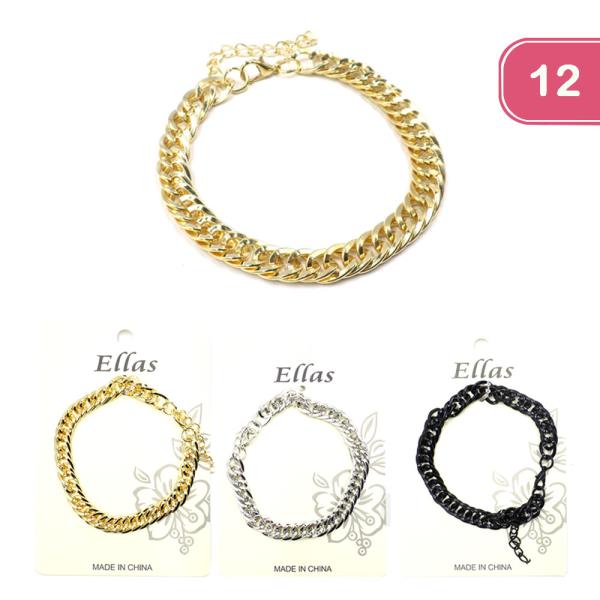 Plain Metal Chain Link Bracelet 12 Pcs