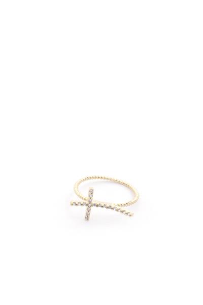 Rhinestone Bent Cross Ring