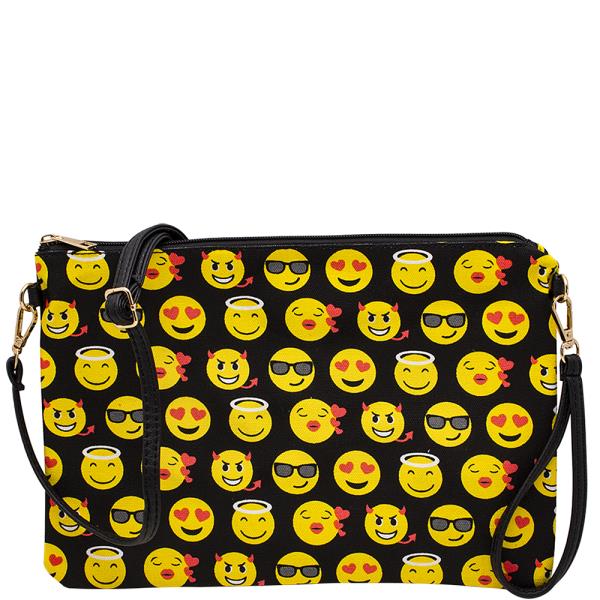 Emoji Hand Strap Zipper Clutch Crossbody Bag