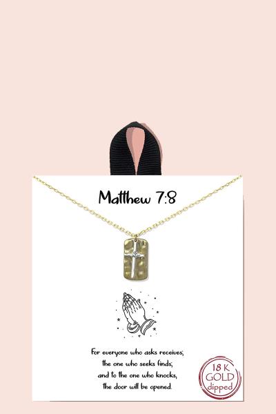 18K GOLD RHODIUM MATTHEW 7:8 PENDANT NECKLACE