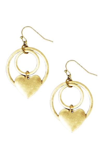Metal Round Heart Dangle Earring