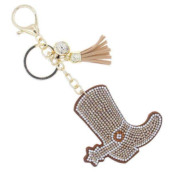 Cowboy Rhinestone Boots Tassel Key Chain