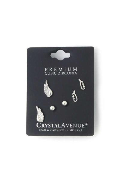 Angel Wing Cubic Zirconia Stud Earring Set