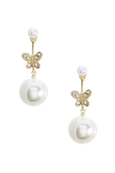 Butterfly Rhinestone Pearl Earring