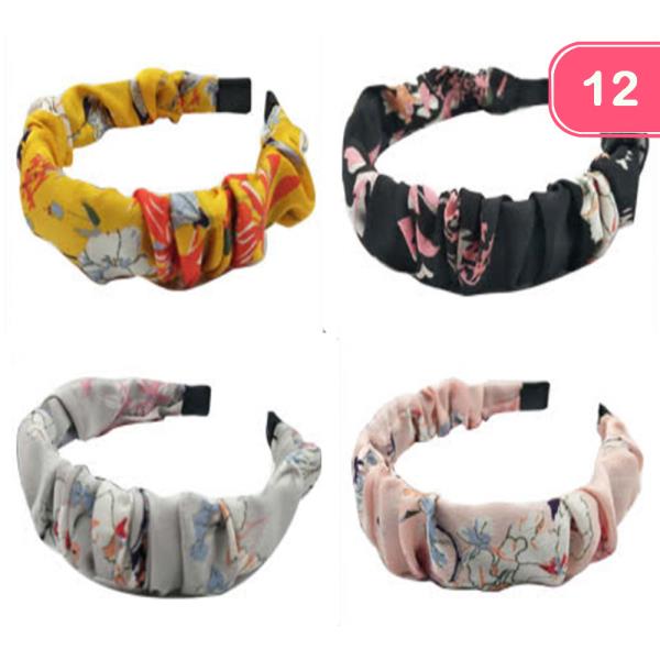 Flower Print Wrinkle Headband (12 Units)