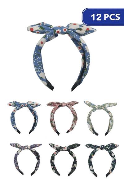 Flower Print Ribbon Headband (12 Units)