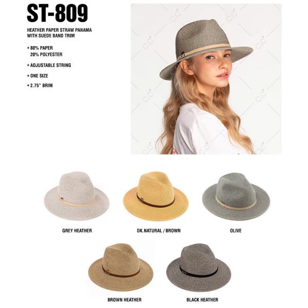 HEATHER PAPER STRAW PANAMA WITH SUEDE BAND TRIM PANAMA HAT