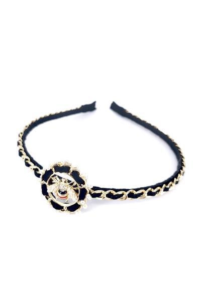 Black Chain Round Bee Studded Headband