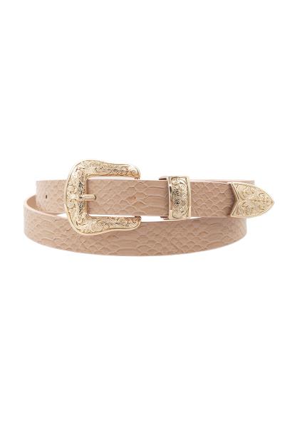 Flora Embossed Western Buckle Mini Croc Belt