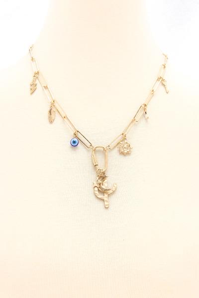 FASHION METAL CHAIN MULTI CHARM NECKLACE