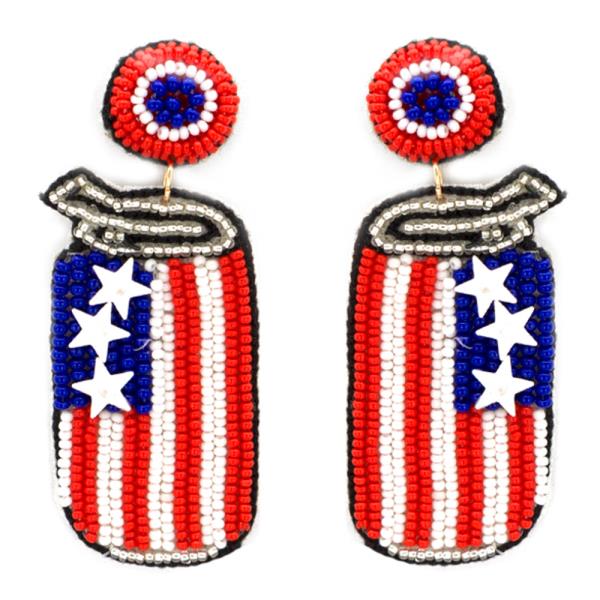 Seed Bead American Flag Can Dangle Earring