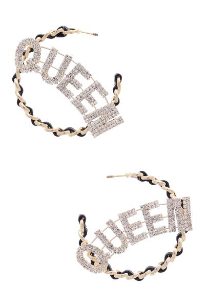 QUEEN RHINESTONE OPEN CIRCLE EARRING