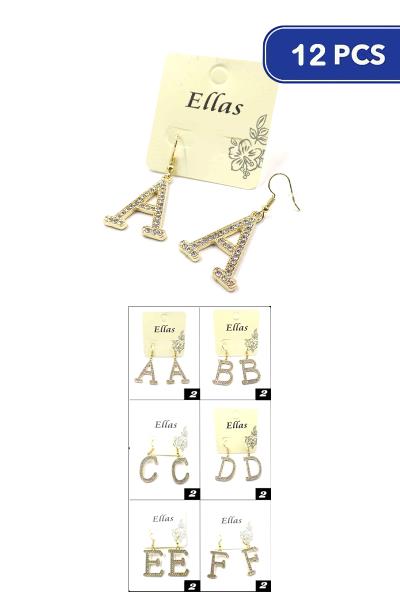 Rhinestone Initial Dangle Earring (12 Units)