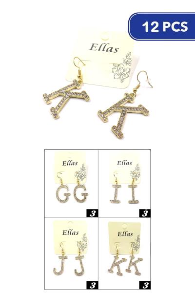 Rhinestone Initial Dangle Earring (12 Units)