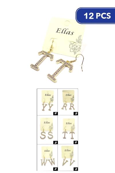 Rhinestone Initial Dangle Earring (12 Units)