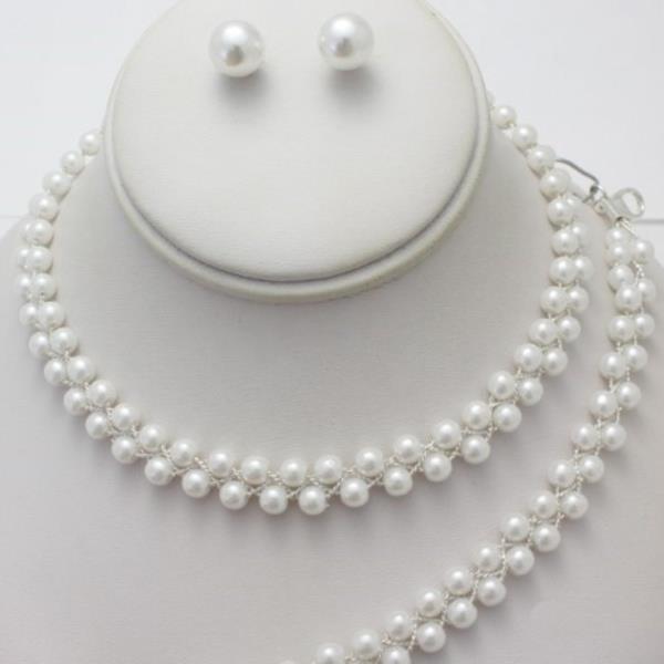 Pearl Bead Necklace Earring and Bracelet Set
